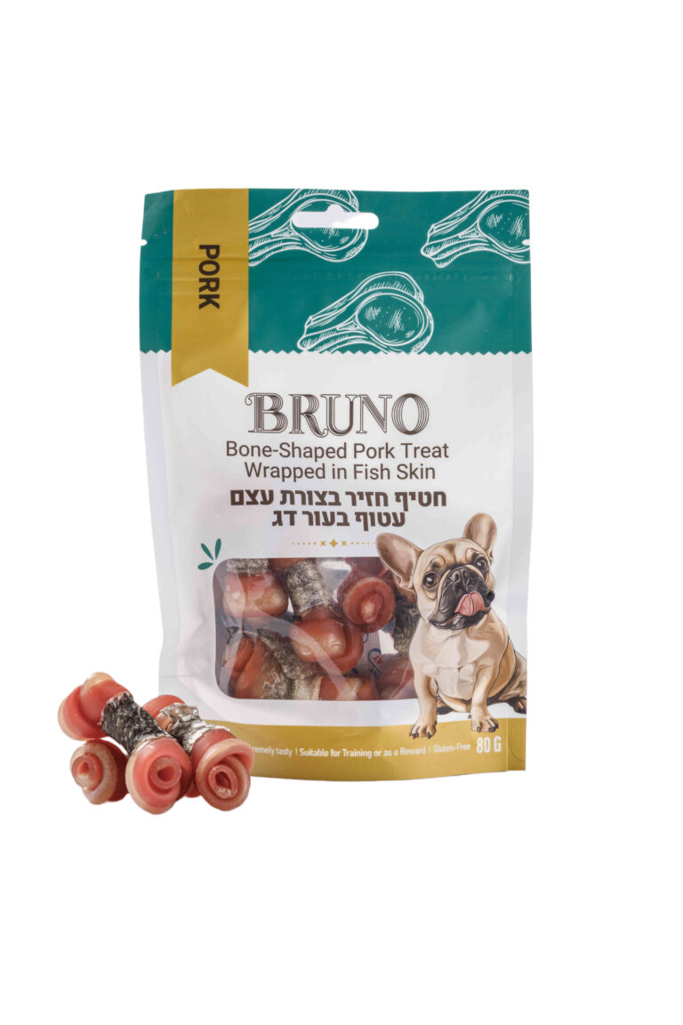 ברונו חטיף חזיר צורת עצם עטוף דג קוד 80 גרם