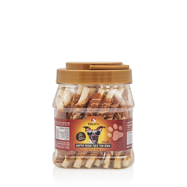 אולטרה פט חטיף עצם עור בקר עטוף סלמון 400 גרם