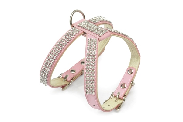 קמון רתמה עור ויהלומים ורודה XL